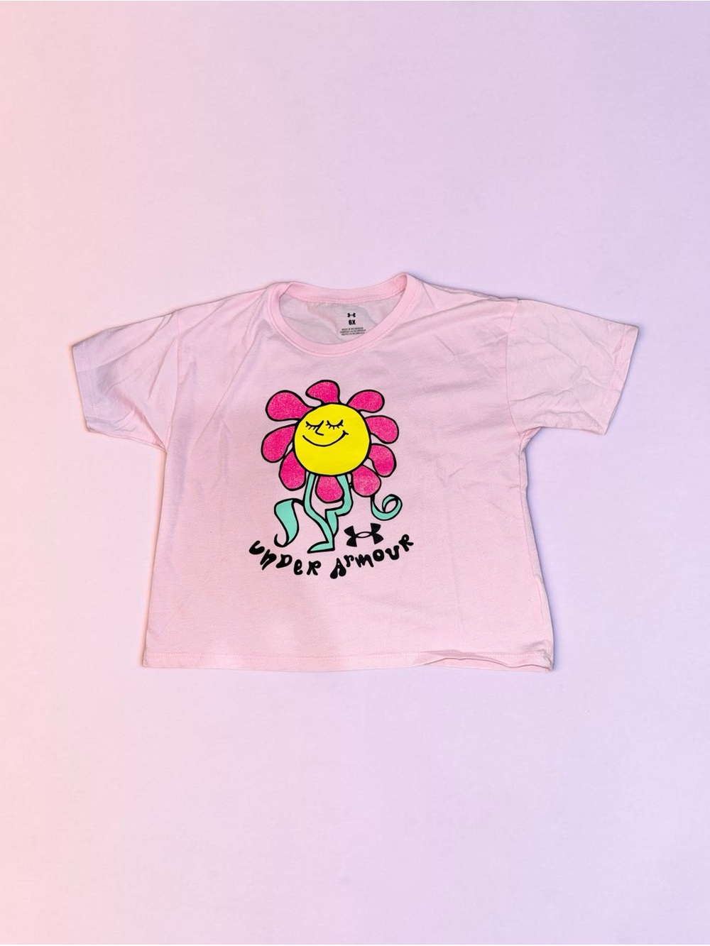 Under Armour Pink Tee with Smiling Flower Graphic (6X)